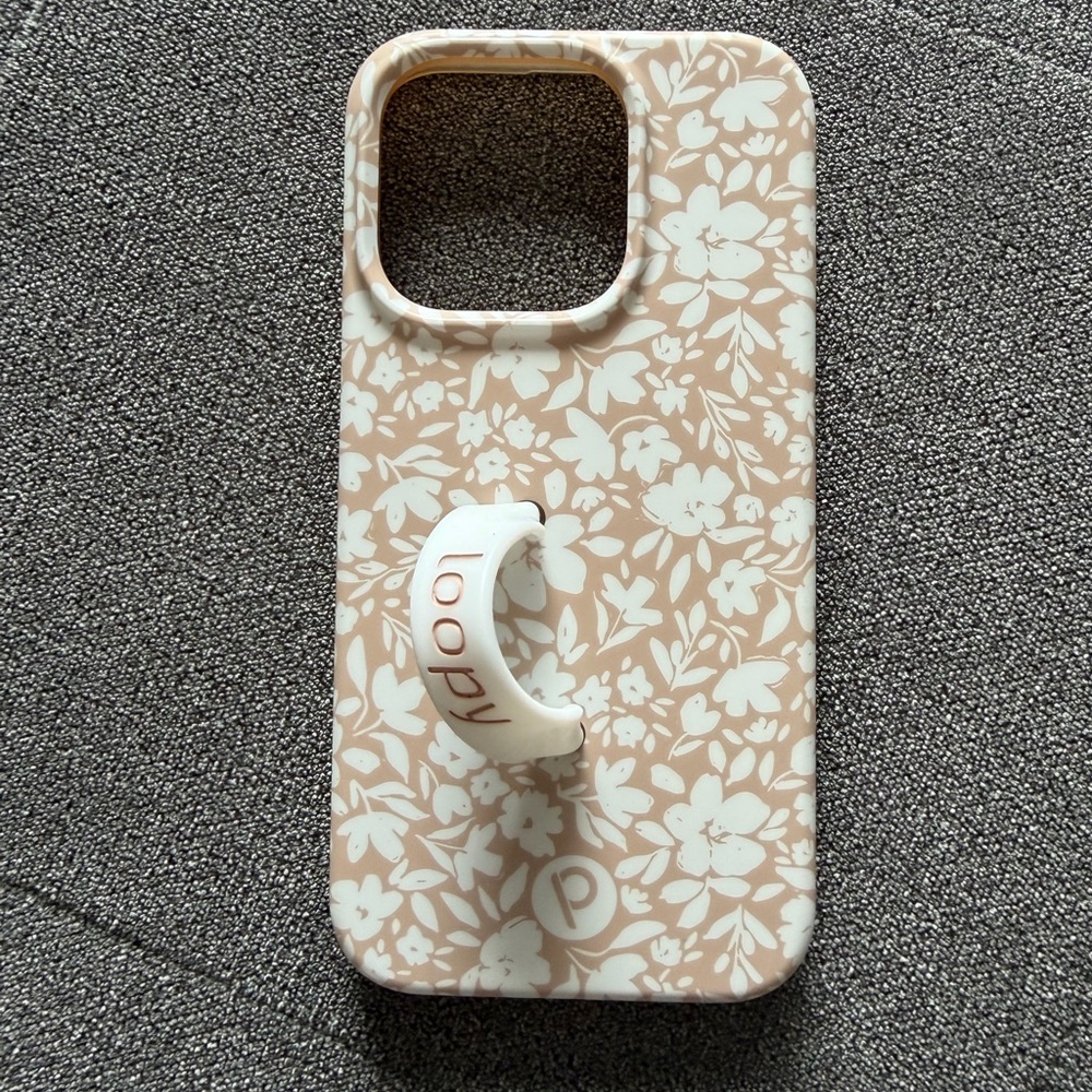 iPhone 15 pro Loopy Case Floral Design Phone Case - Tan and White